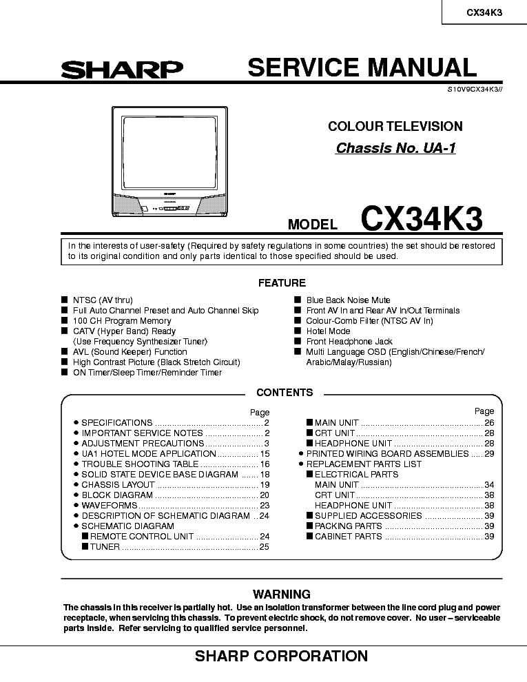 SHARP CX-34K3 CH UA-1 SM service manual (1st page)