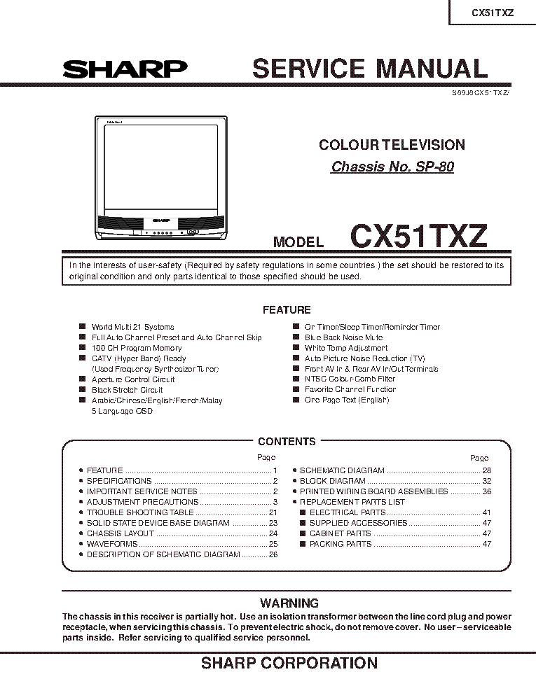 SHARP CX51TXZ CHASSIS SP-80 service manual (1st page)