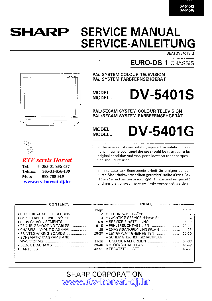 SHARP DV-5401S-G CHASSIS EURO-DS1 SM service manual (1st page)