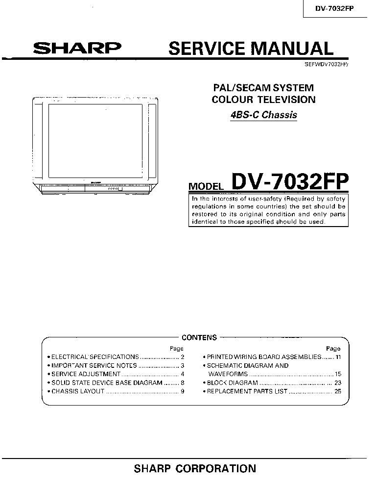 SHARP DV-7032FP CHASSIS 4BS-C service manual (1st page)