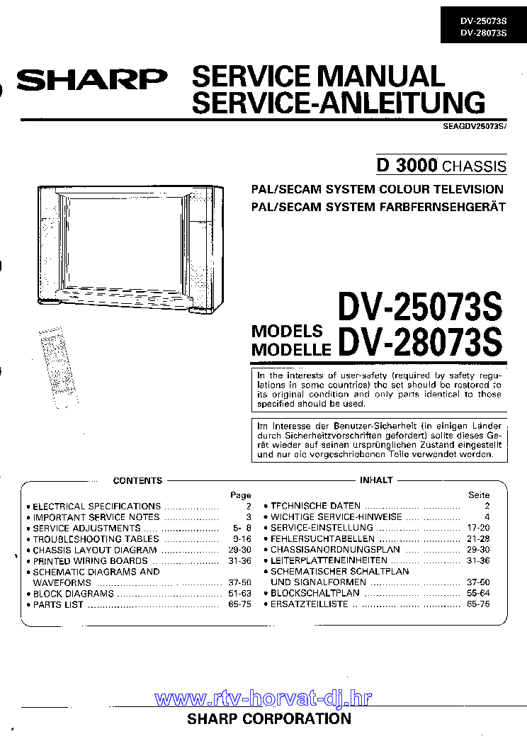 SHARP DV25073S DV28073S CHASSIS D3000 service manual (1st page)