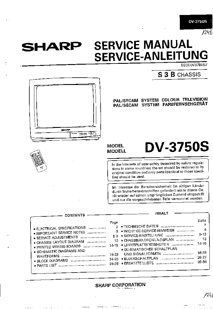 SHARP DV3750S SM DE-GB service manual (1st page)