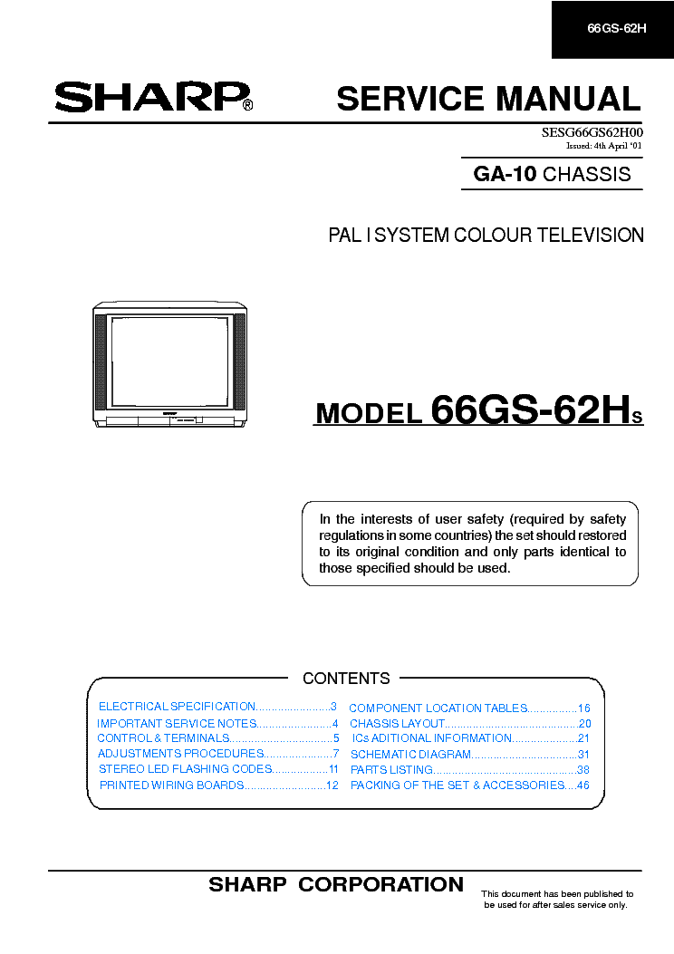 SHARP GA10 CHASSIS 66GS62H TV SM service manual (1st page)