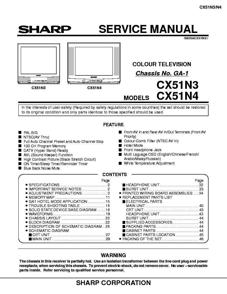 SHARP GA1 CHASSIS CX51N3 TV SM service manual (1st page)
