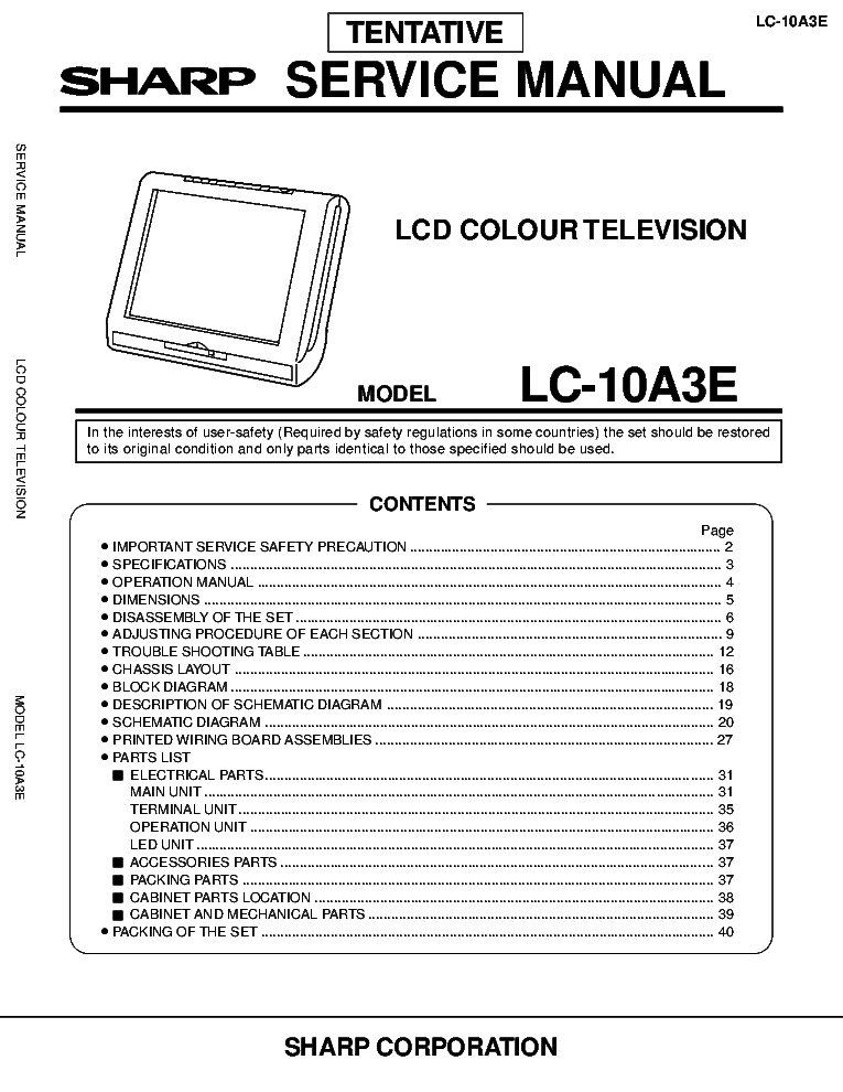 SHARP LC-10A3E SM service manual (1st page)