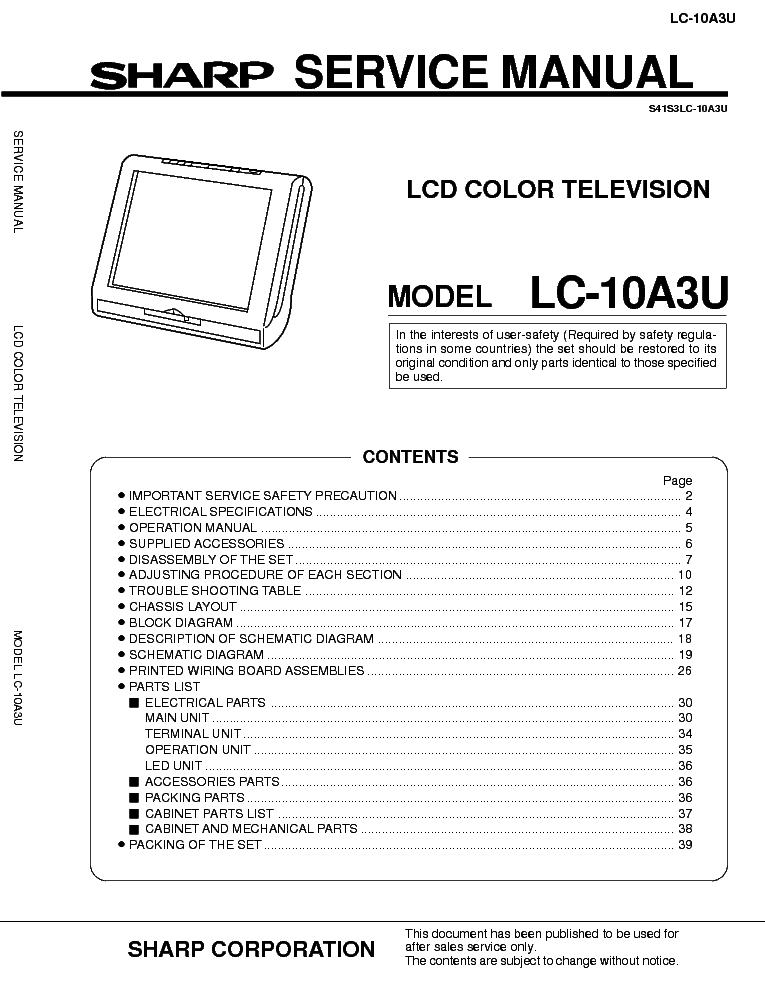 SHARP LC-10A3U service manual (1st page)