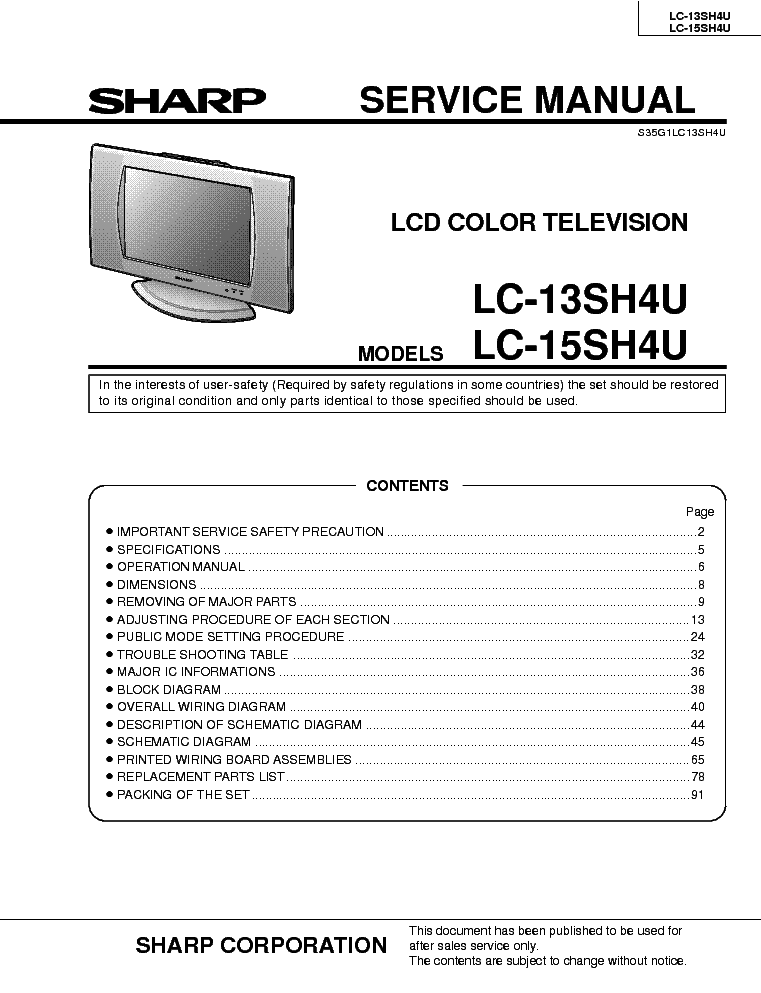 SHARP LC-13-15SH4U service manual (1st page)