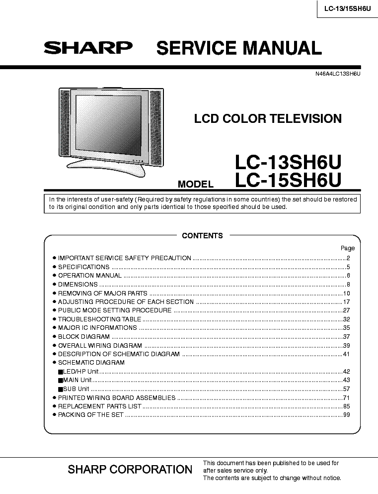 SHARP LC-13-15SH6U service manual (1st page)