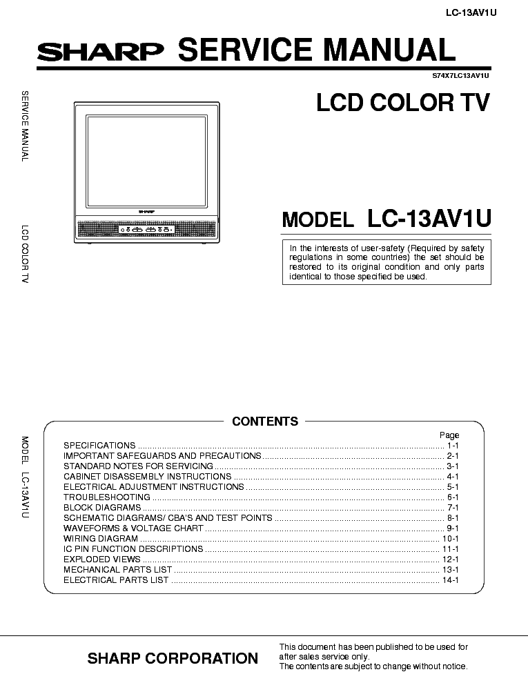 SHARP LC-13AV1U service manual (1st page)