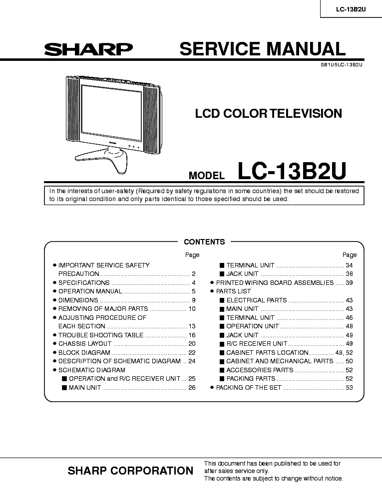 SHARP LC-13B2U service manual (1st page)