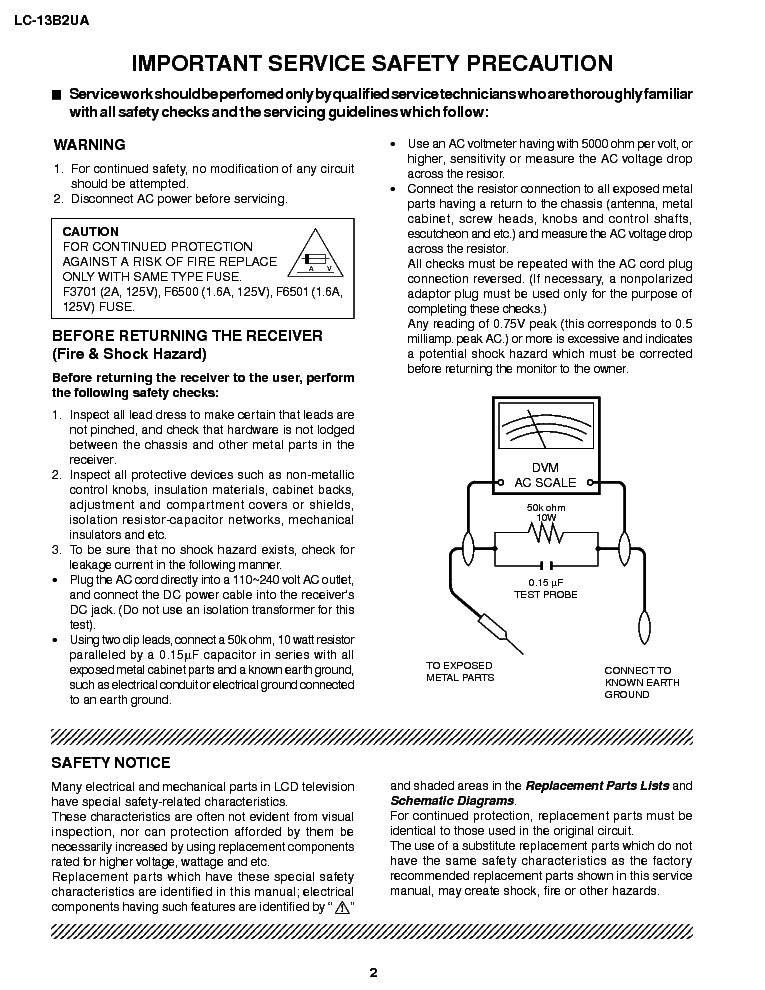 SHARP LC-13B2UA service manual (2nd page)