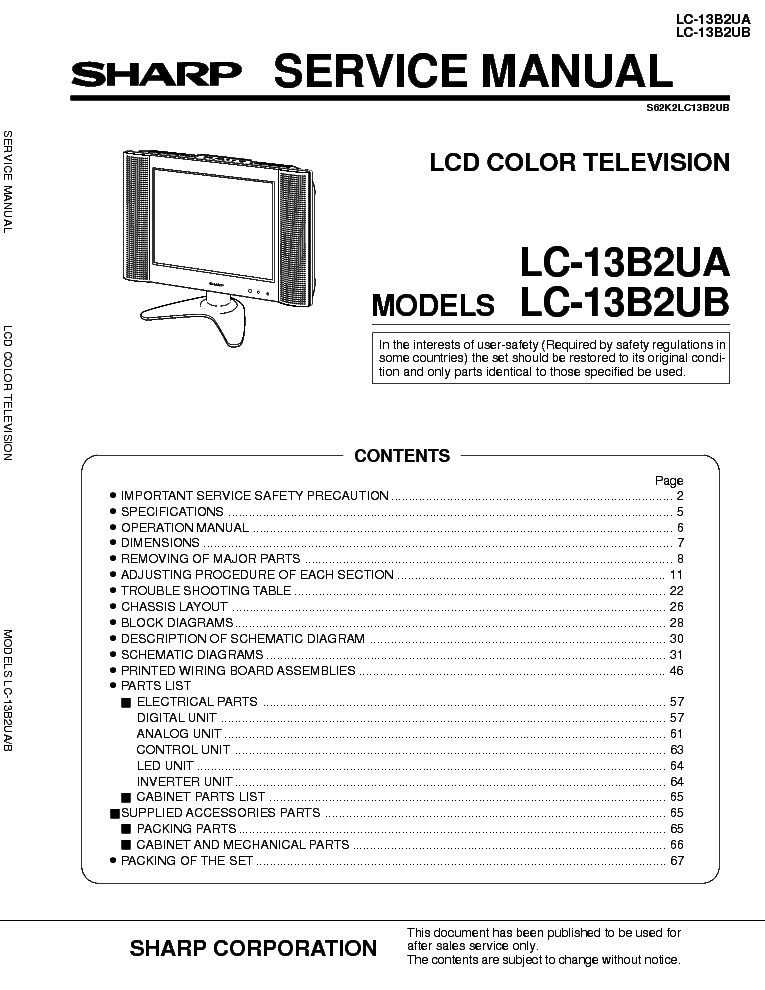 SHARP LC-13B2UA 13B2UB SM service manual (1st page)