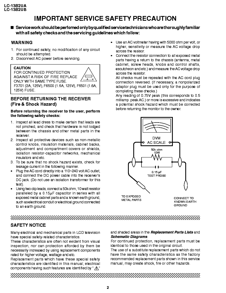 SHARP LC-13B2UA 13B2UB SM service manual (2nd page)