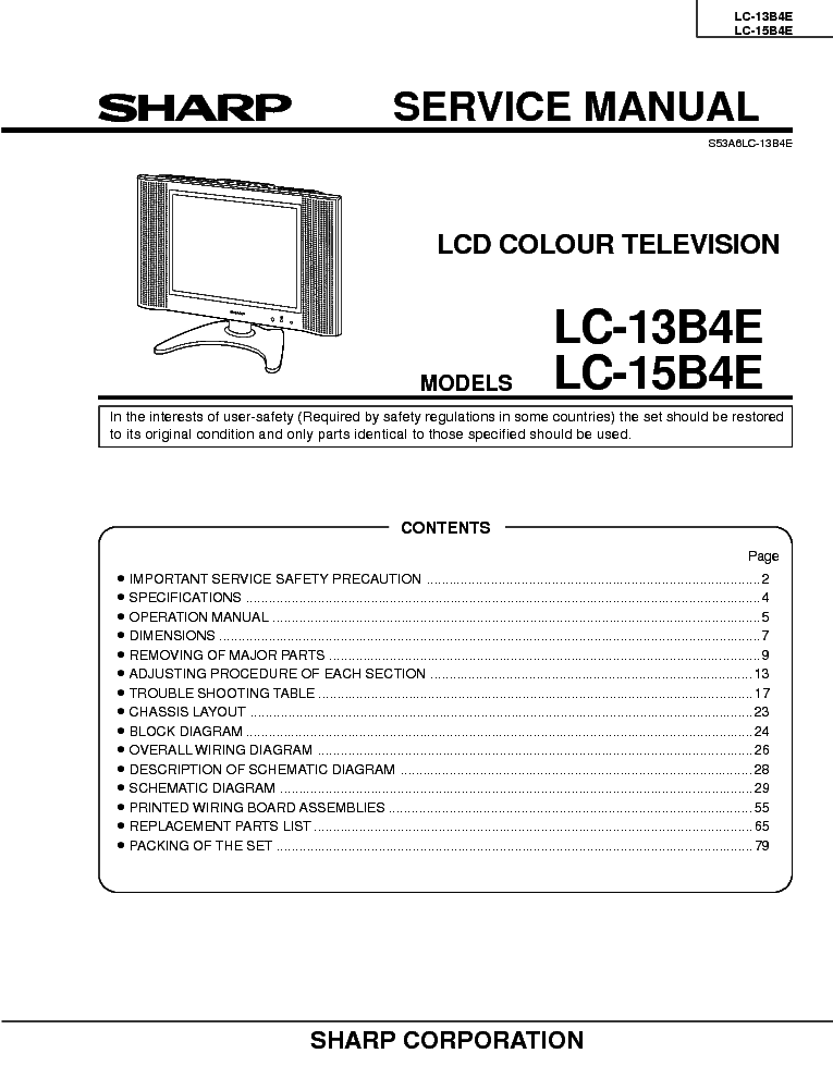 SHARP LC-13B4E LC-15B4E service manual (1st page)