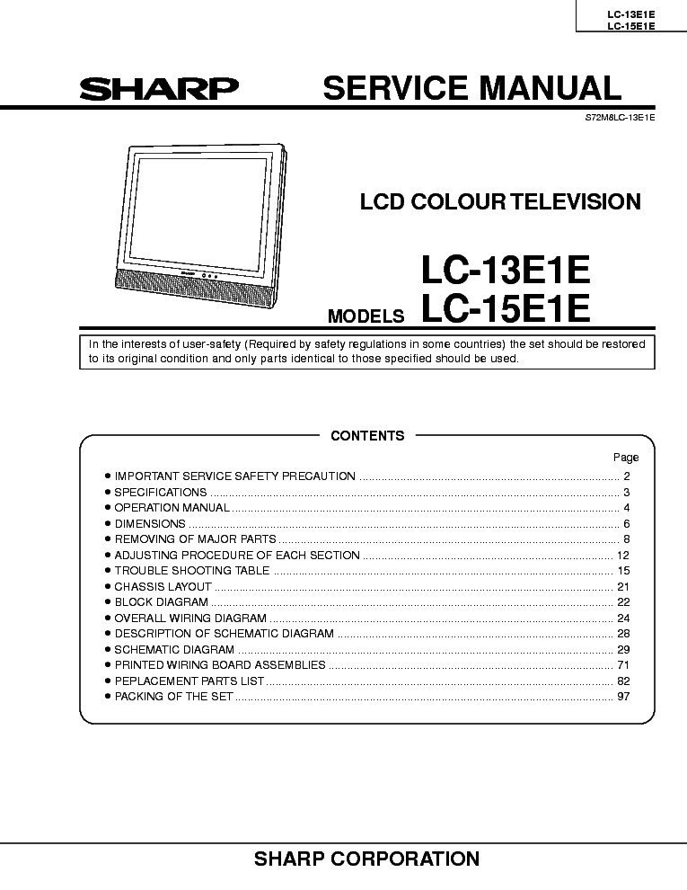 SHARP LC-13E1E 15E1E SM service manual (1st page)