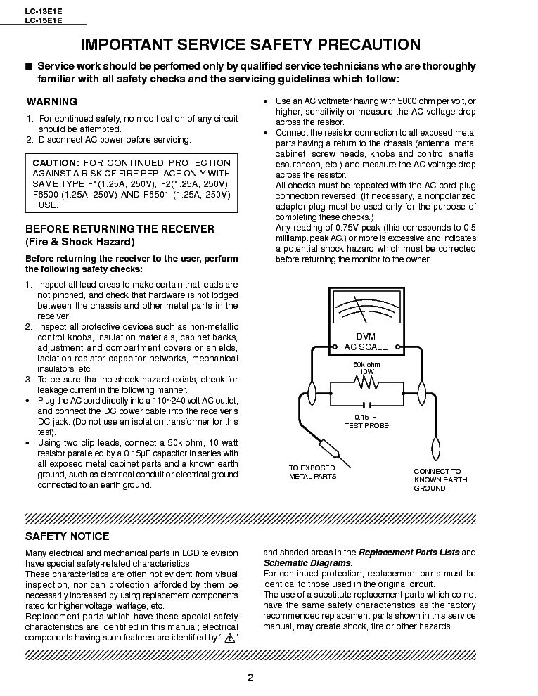SHARP LC-13E1E 15E1E SM service manual (2nd page)
