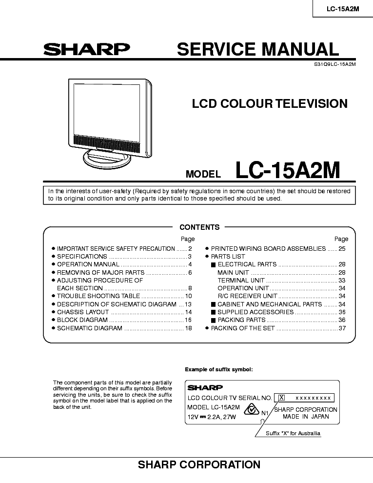 SHARP LC-15A2M SM service manual (1st page)