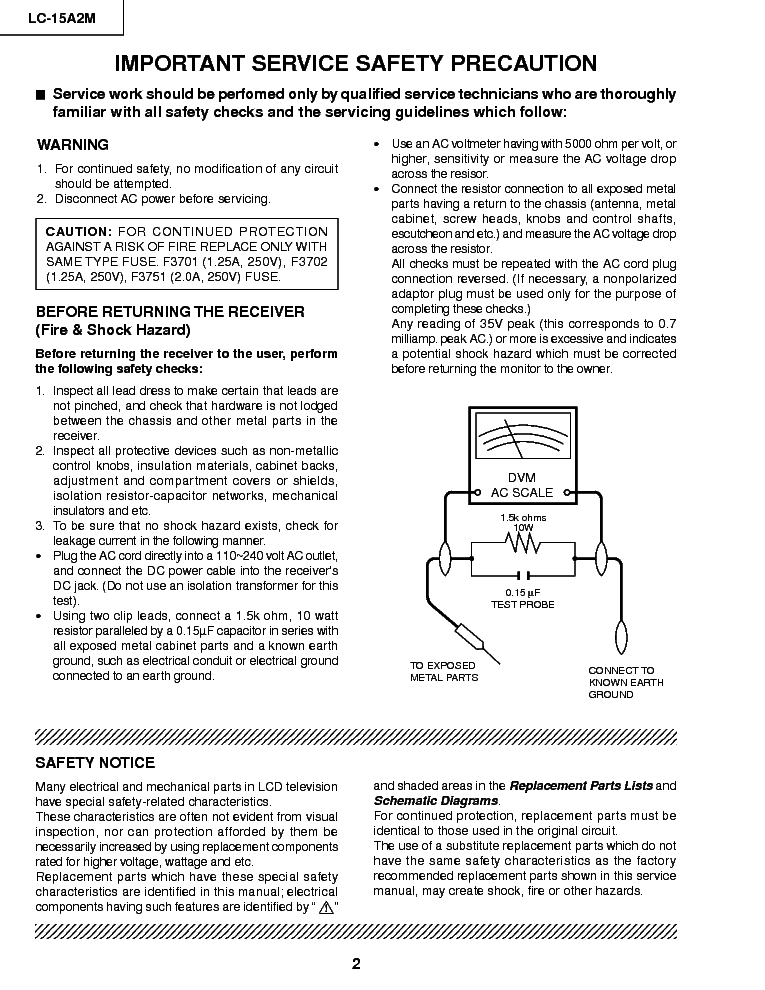 SHARP LC-15A2M SM service manual (2nd page)