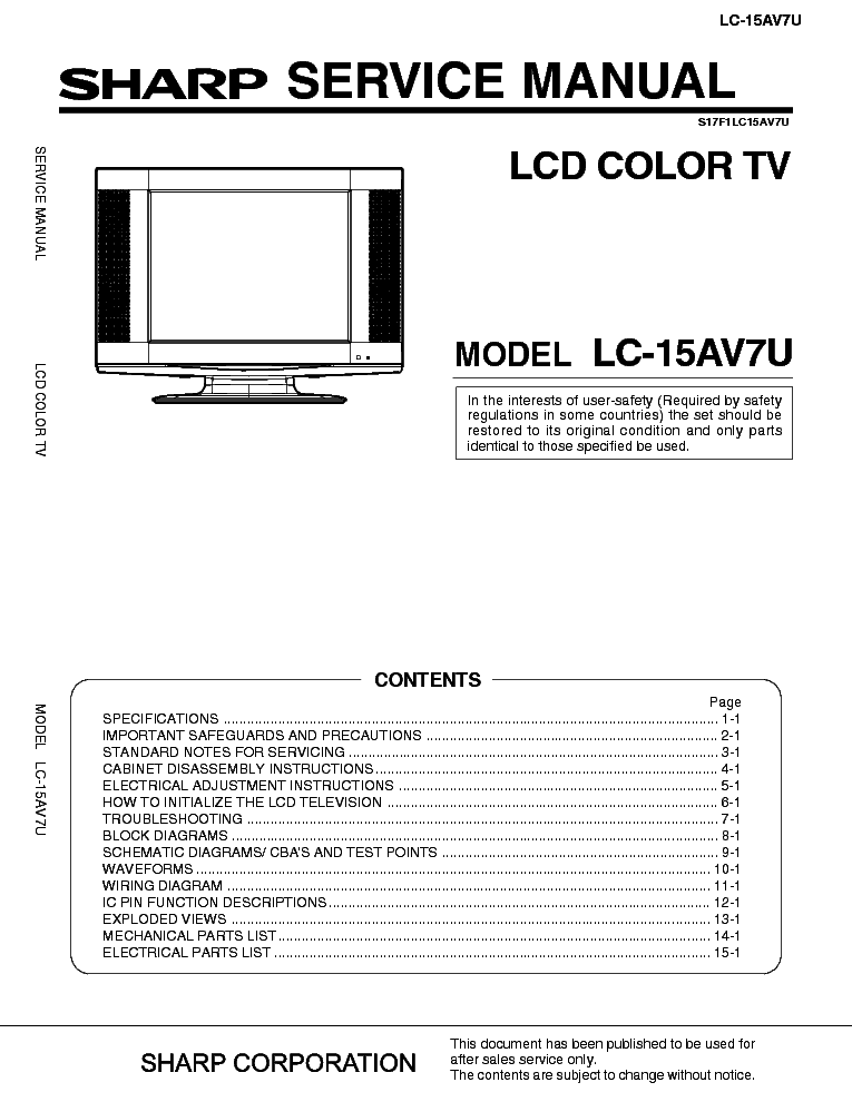 SHARP LC-15AV7U service manual (1st page)