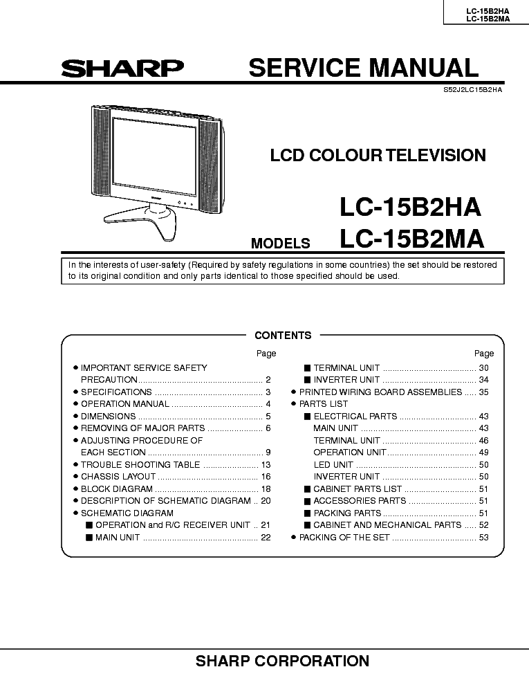 SHARP LC-15B2HA-MA SM service manual (1st page)