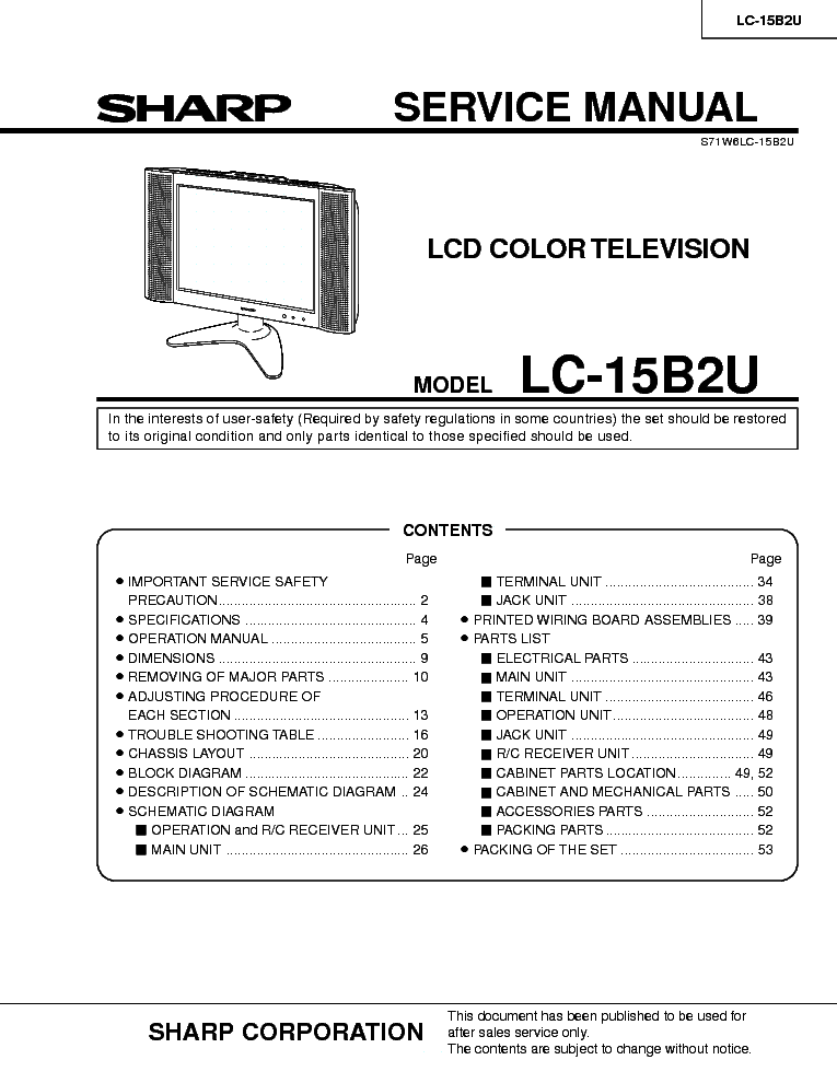 SHARP LC-15B2U SM service manual (1st page)