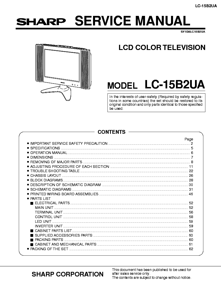 SHARP LC-15B2UA service manual (1st page)