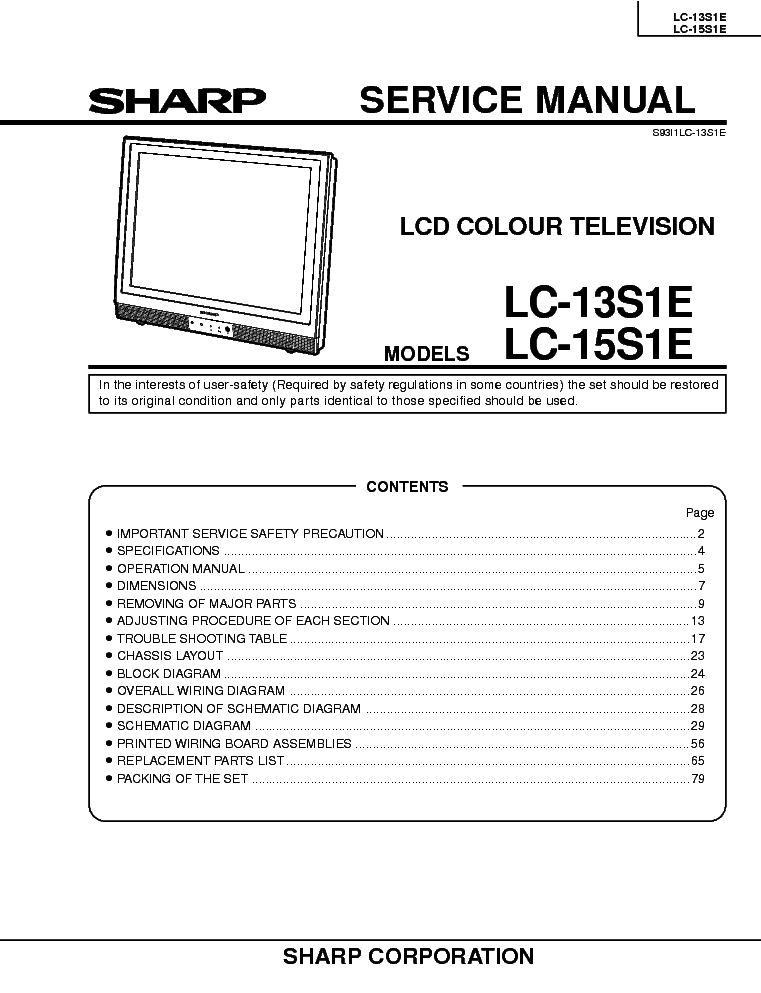 SHARP LC-15S1E SM service manual (1st page)