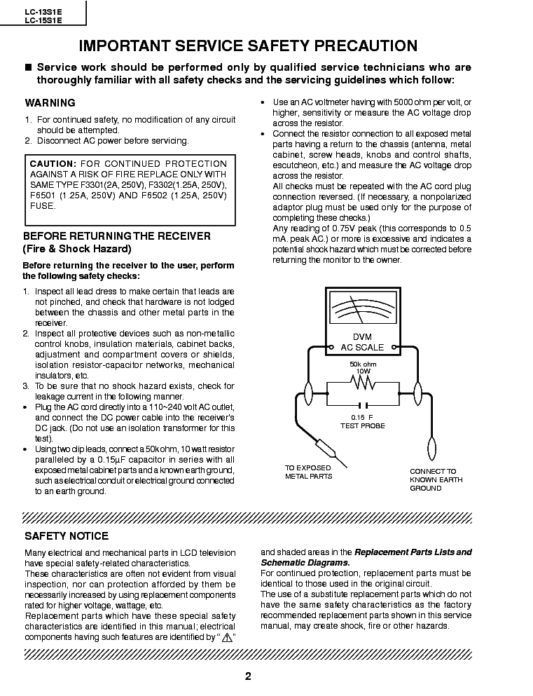 SHARP LC-15S1E SM service manual (2nd page)