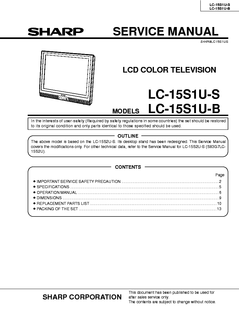 SHARP LC-15S1US-B SM service manual (1st page)