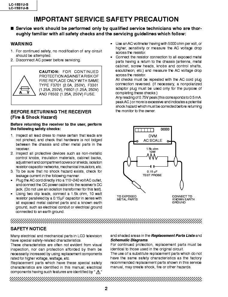 SHARP LC-15S1US-B SM service manual (2nd page)