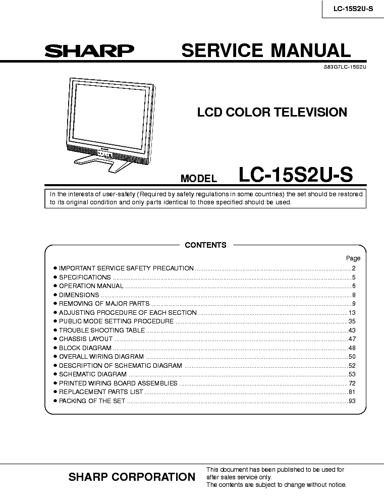 SHARP LC-15S2U service manual (1st page)