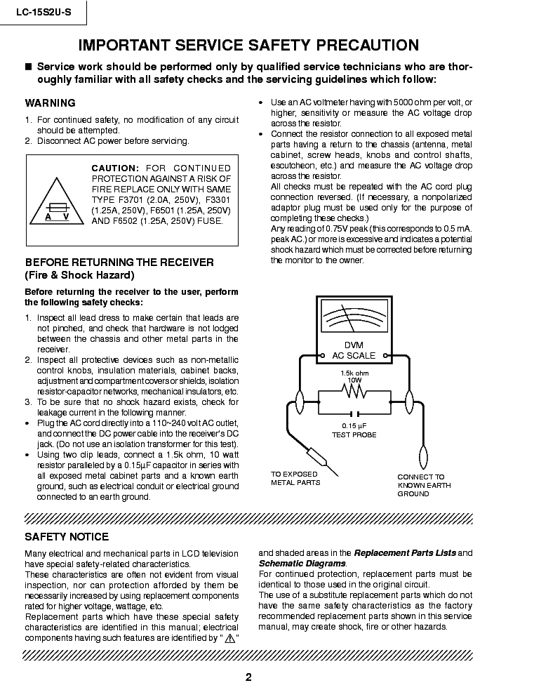 SHARP LC-15S2U service manual (2nd page)