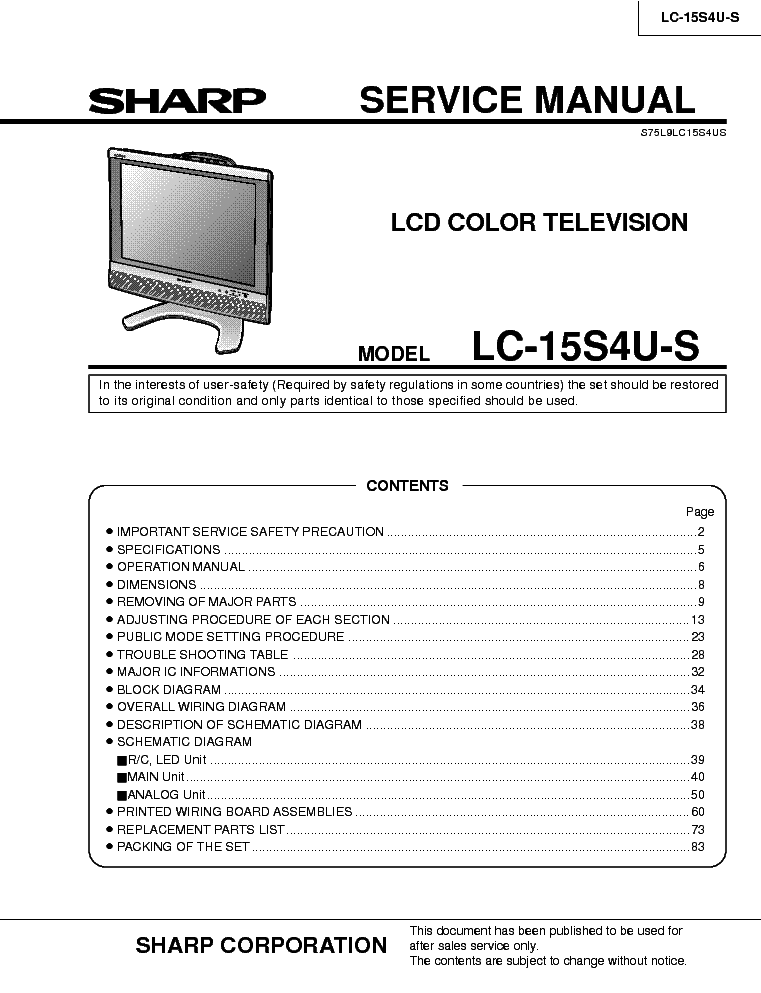 SHARP LC-15S4US SM service manual (1st page)