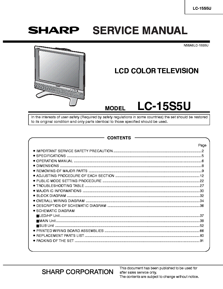 SHARP LC-15S5U service manual (1st page)