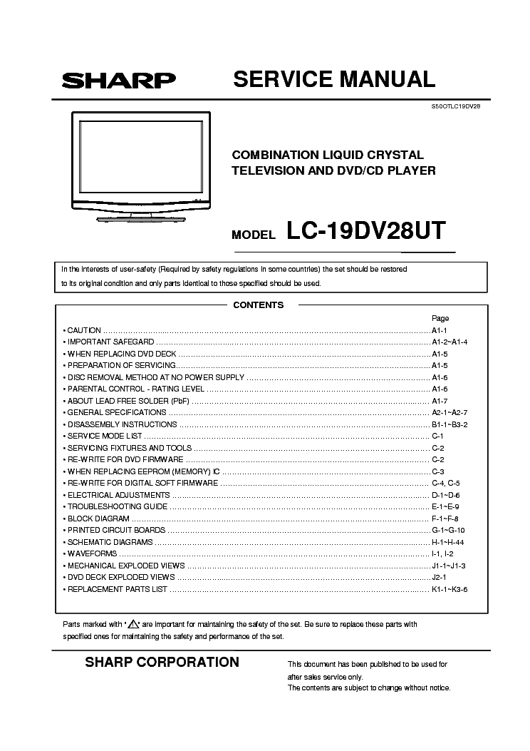 SHARP LC-19DV28UT service manual (1st page)