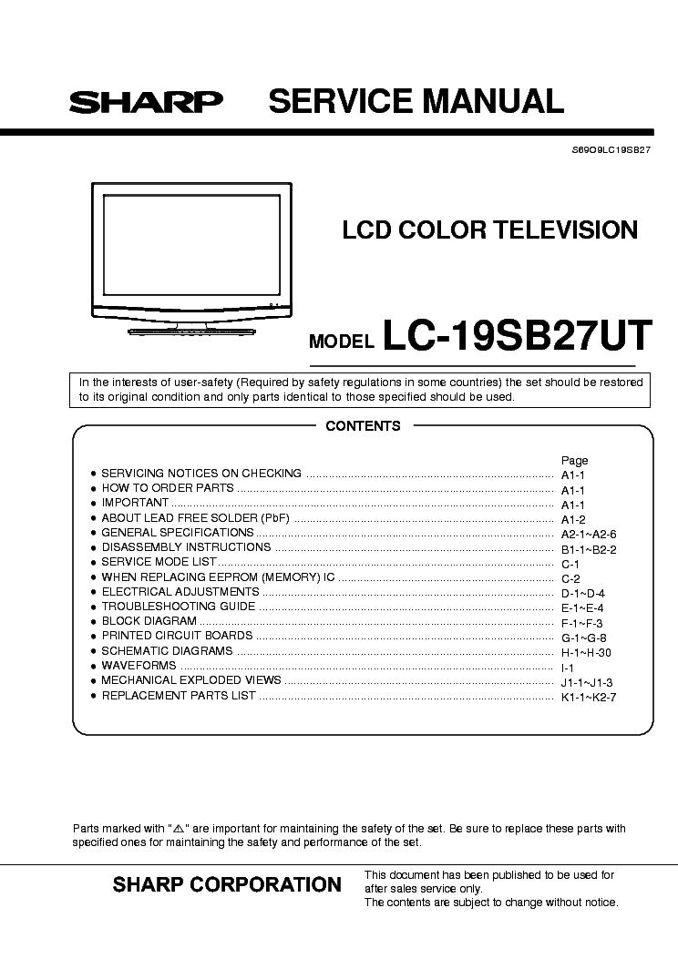 SHARP LC-19SB27UT service manual (1st page)