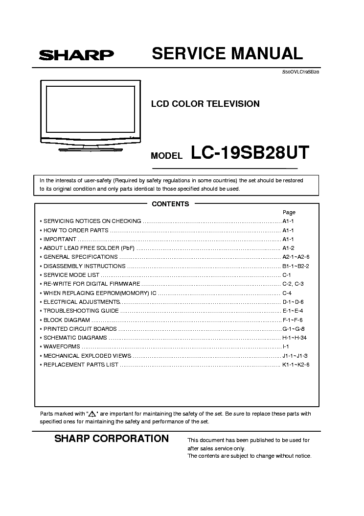 SHARP LC-19SB28UT service manual (1st page)