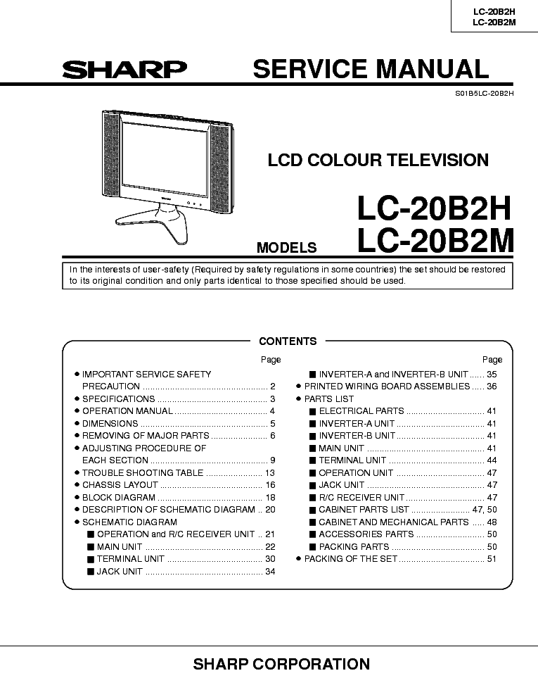 SHARP LC-20B2H,LC-20B2M service manual (1st page)