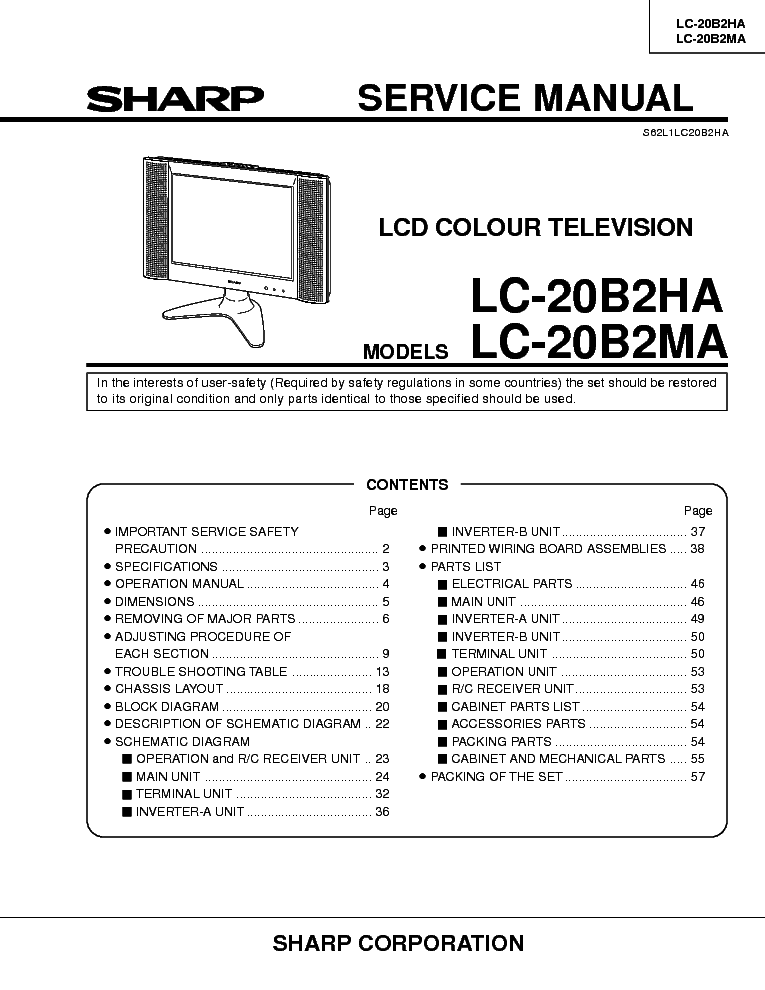 SHARP LC-20B2MA service manual (1st page)