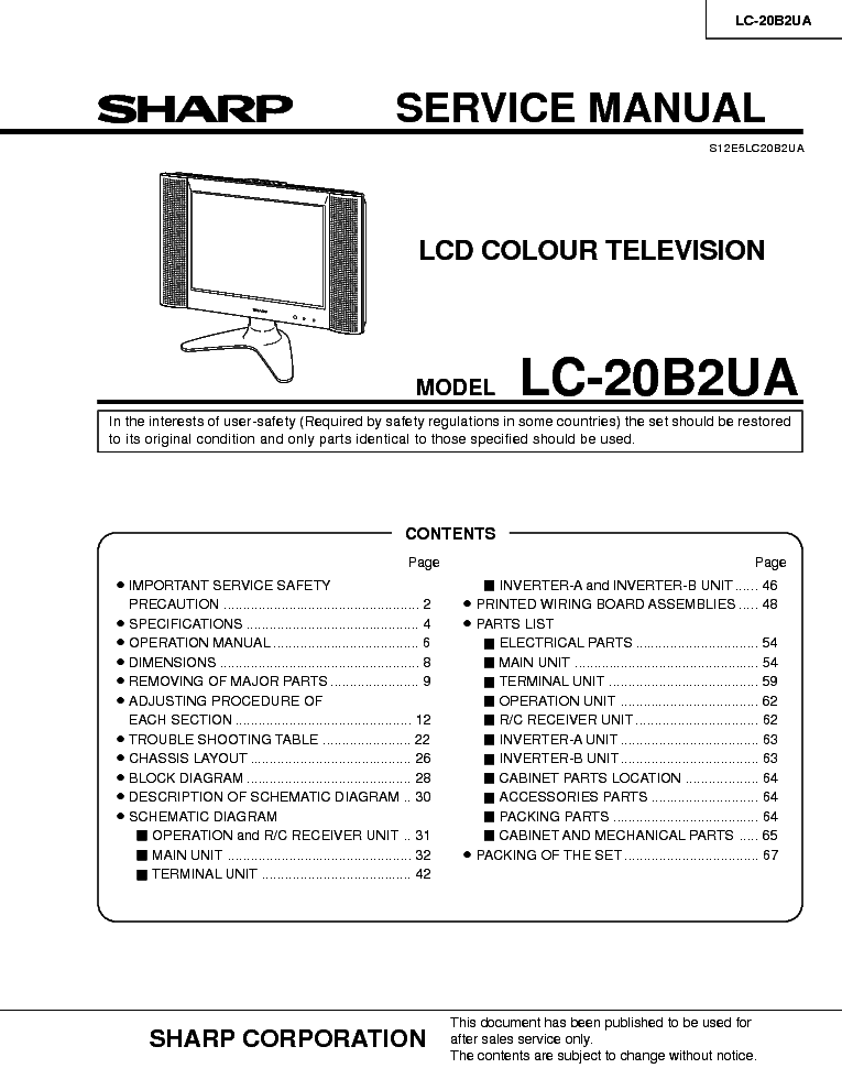 SHARP LC-20B2UA SM service manual (1st page)