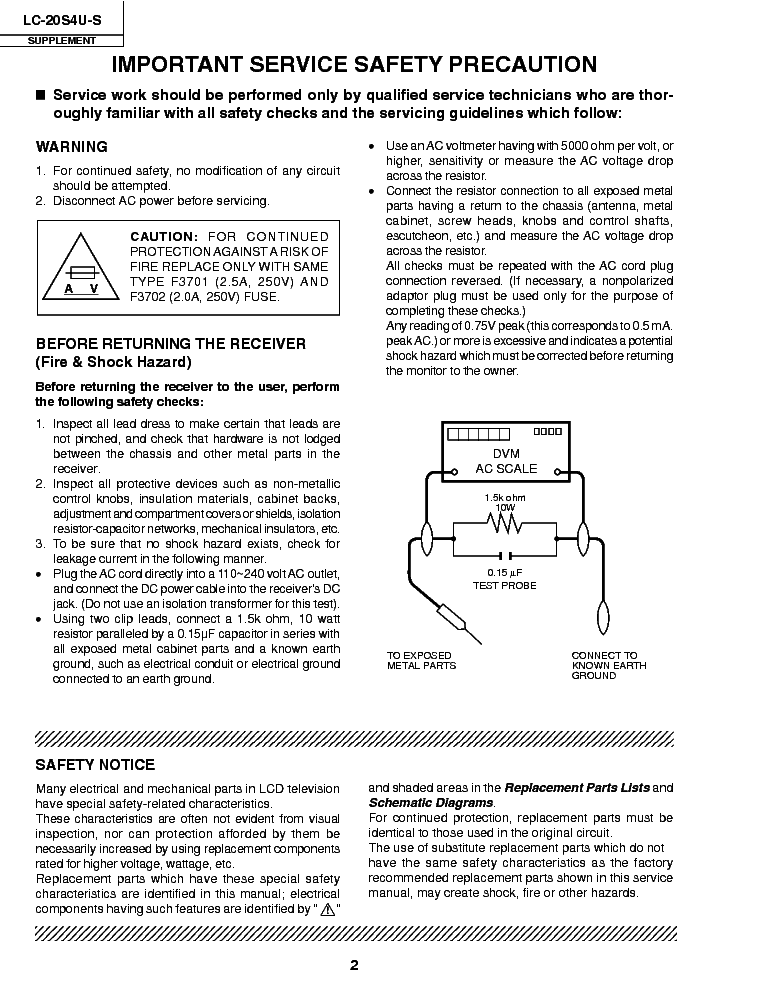SHARP LC-20S4U-S SM service manual (2nd page)
