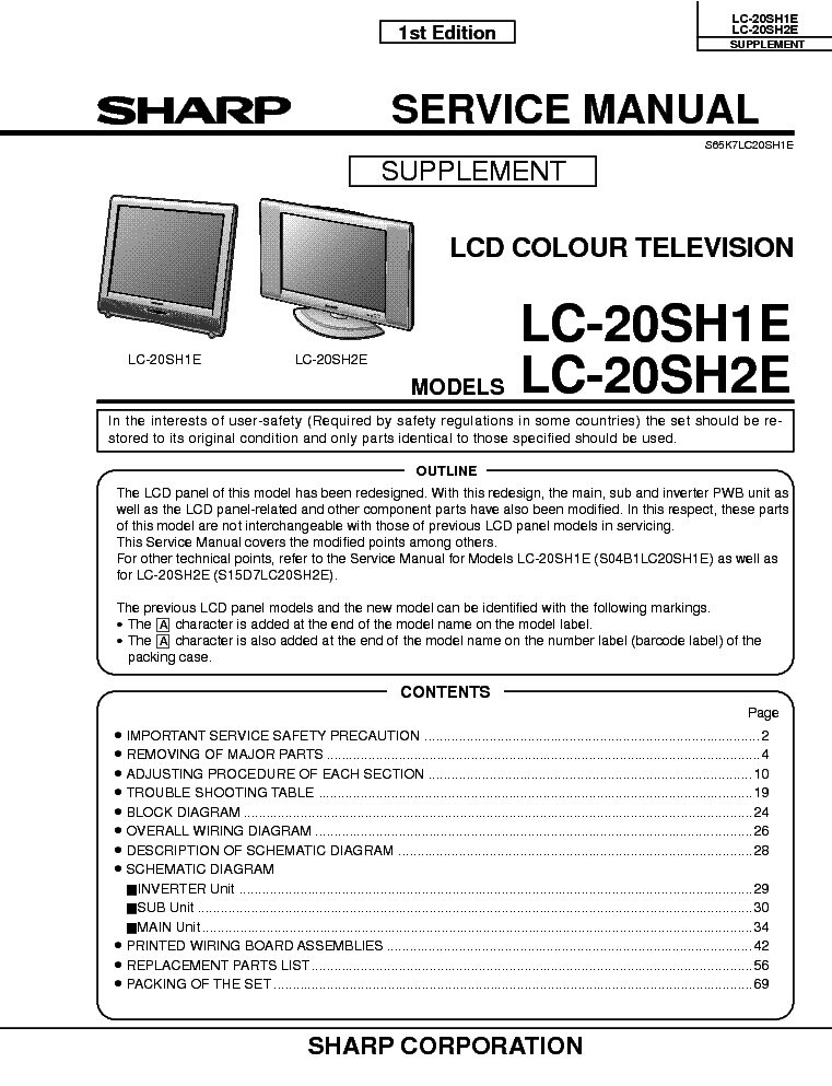 Sharp LC-40LX812E Service Manual 60 Pages