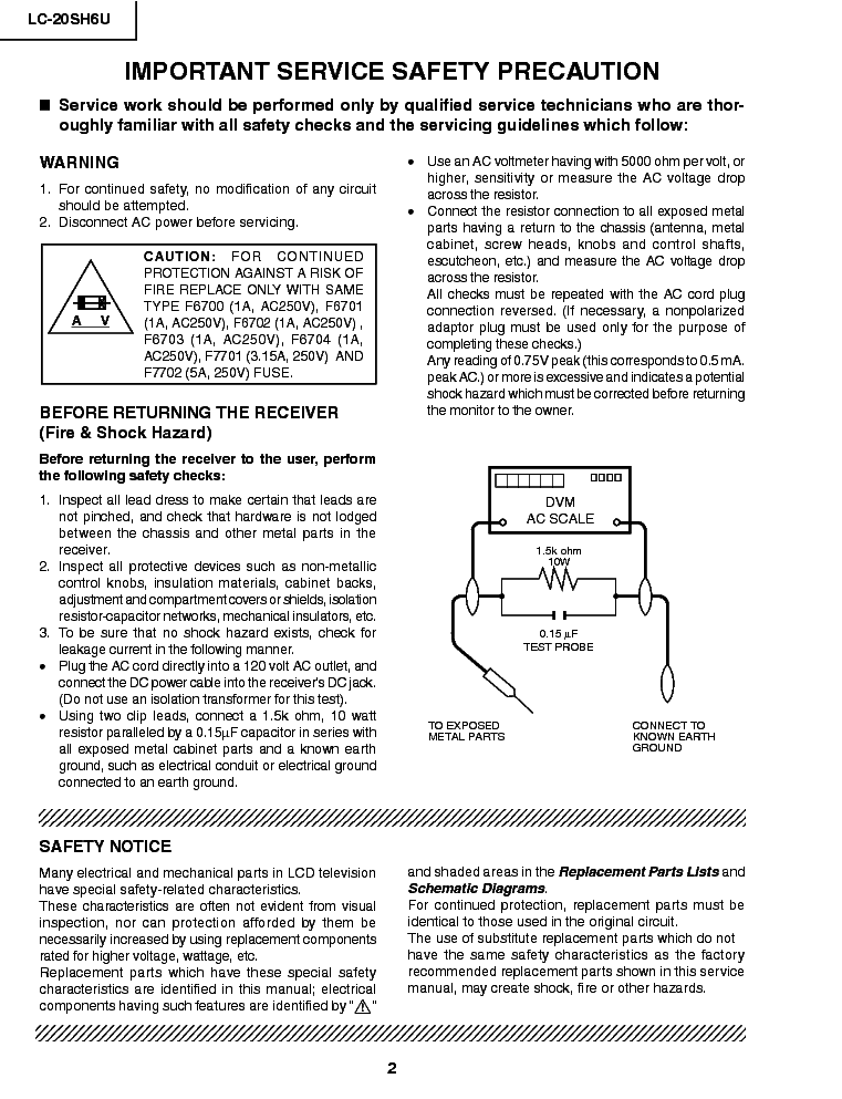 SHARP LC-20SH6U service manual (2nd page)
