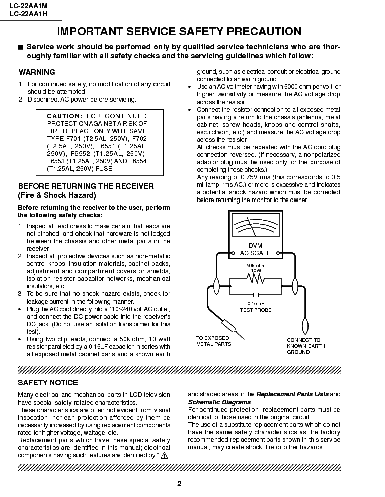 SHARP LC-22AA1M H service manual (2nd page)