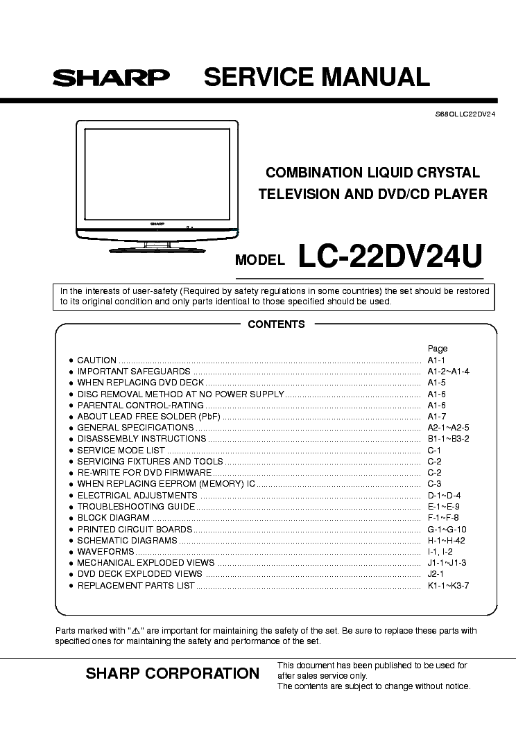 SHARP LC-22DV24U service manual (1st page)