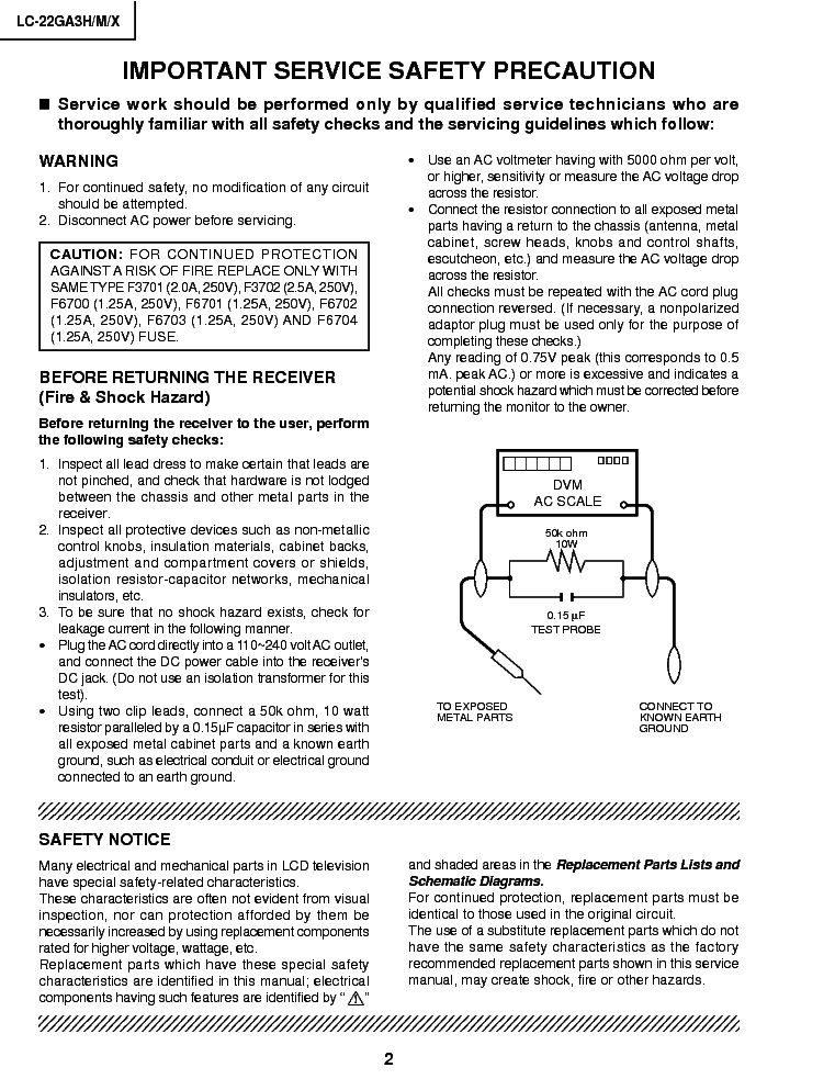SHARP LC-22GA3H M X SM service manual (2nd page)