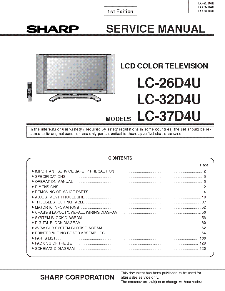 SHARP LC-26-32-34D4U service manual (1st page)