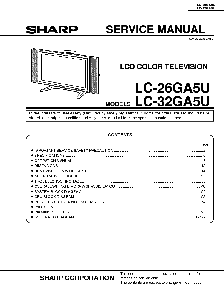 SHARP LC-26-32GA5U service manual (1st page)