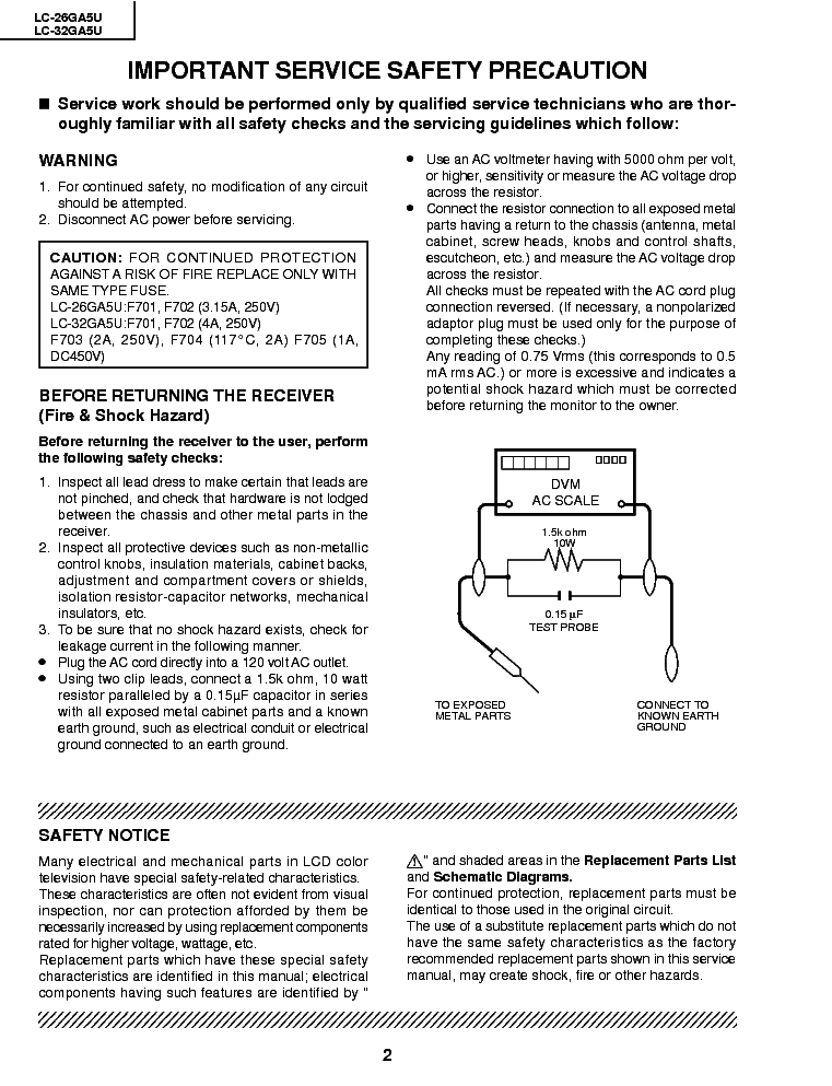 SHARP LC-26-32GA5U service manual (2nd page)