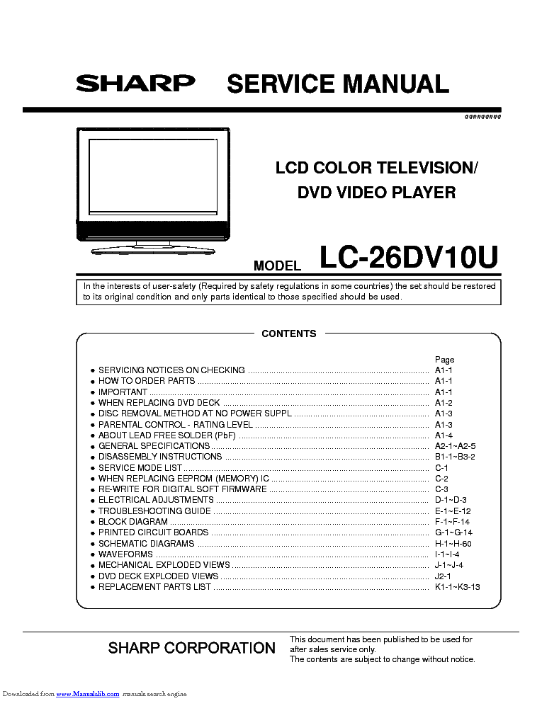 SHARP LC-26DV10U SM service manual (1st page)